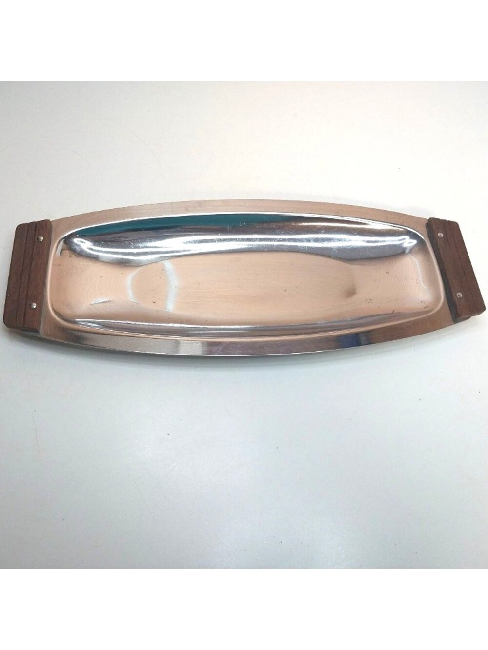 Vintage Kromex Stainless Steel & Wood Bread Tray 16" Made In USA